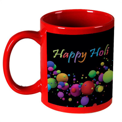 68% OFF on AMY Abstrack Happy Holi With 3d Color Dots Red Ceramic Mug 325 ml