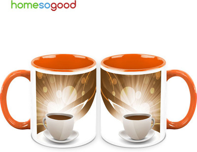 37% OFF on HomeSoGood A Sparkling Coffee QTY 2 Ceramic Mug 325 ml, Pack of 2