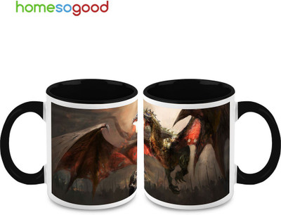 37% OFF on HomeSoGood Great Ancient Dragon Ceramic Mug 325 ml, Pack of 2