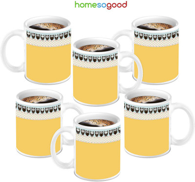 49% OFF on HomeSoGood Lovely Yellow Designed Pattern Ceramic Mug 280 ml, Pack of 6