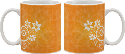 15% OFF on Artifa Orange Swirl Design Porcelain, Ceramic Mug 350 ml