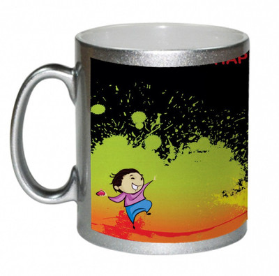 55% OFF on AMY Cute Kids Playing With Balloon Happy Holi Ceramic Mug 325 ml