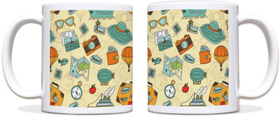 60% OFF on ShopMantra Travel Pattern Black Ceramic Mug 300 ml