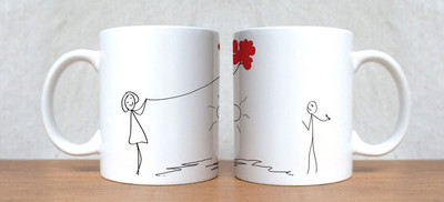 66% OFF on StyBuzz Aiming At Your Heart Couple Porcelain Mug 300 ml, Pack of 2