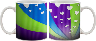 Artifa White Hearts In Colourful Background Porcelain, Ceramic Mug 350 ml