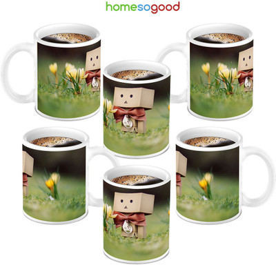 49% OFF on HomeSoGood Cute Danbo Helping Man Coffee 6 Mugs Ceramic Mug 280 ml, Pack of 6