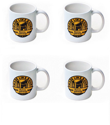 25% OFF on Bikenwear Customized Royal Enfield Set4 Ceramic Mug 350 ml, Pack of 4