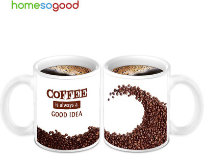 45% OFF on HomeSoGood Beautiful Coffee Nuts With Good Idea 2 Mugs Ceramic Mug 280 ml, Pack of 2
