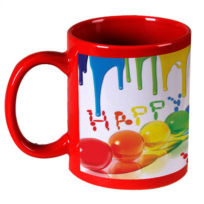 56% OFF on AMY 3d Color Ballons Happy Holi Red Ceramic Mug 325 ml