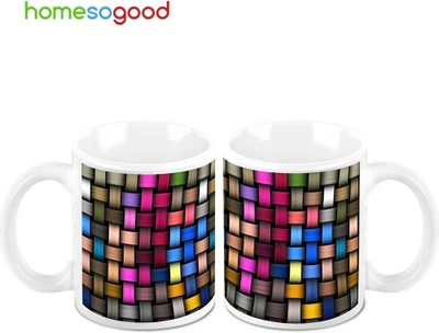 45% OFF on HomeSoGood Colorful Weaving Ceramic Mug 325 ml, Pack of 2