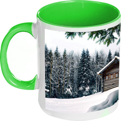 58% OFF on AMY Winters Little Hut Inside Green Coffee Ceramic Mug 325 ml