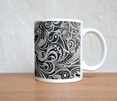 60% OFF on StyBuzz Black And White Stroke Art Porcelain Mug 300 ml