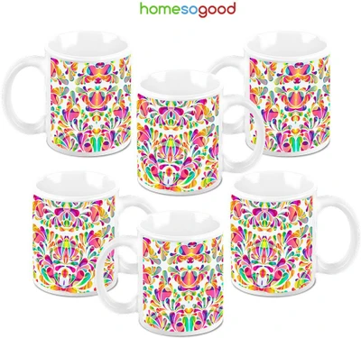 49% OFF on HomeSoGood Colorful Aquatic Background Ceramic Mug 325 ml, Pack of 6