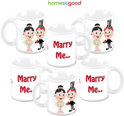 49% OFF on Homesogood Will You Marry Me Pack Of 6 Ceramic Mug 325 ml, Pack of 6