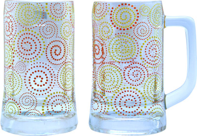 The Elephant Company Beer Polka Paisley Glass Mug (355 Ml, Pack Of 2)