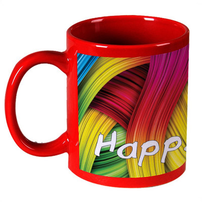 56% OFF on AMY Color Waves Art Happy Holi Red Ceramic Mug 325 ml
