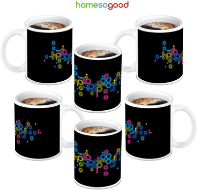 49% OFF on HomeSoGood Circle Bars Coffee Ceramic Mug 280 ml, Pack of 6