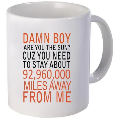 Snoogg damn boy are you theun? cuz you need totay about 92,960,000 miles away from me Ceramic Mug
