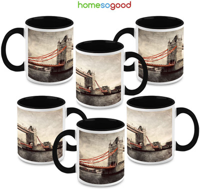 41% OFF on HomeSoGood Tower Bridge Of London Ceramic Mug 325 ml, Pack of 6