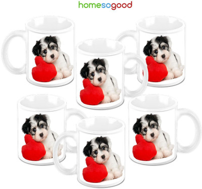 49% OFF on Homesogood A Cute Puppy Pack Of 6 Ceramic Mug 325 ml, Pack of 6
