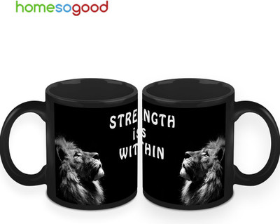 HomeSoGood Strength Is Within Coffee Ceramic Mug 325 ml, Pack of 2 HomeSoGood Strength Is Within Coffee Ceramic Mug 325 ml, Pack of 2