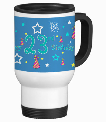52% OFF on SajawatHomes 23rd Happy Birthday White Travel Stainless Steel Mug 600 ml