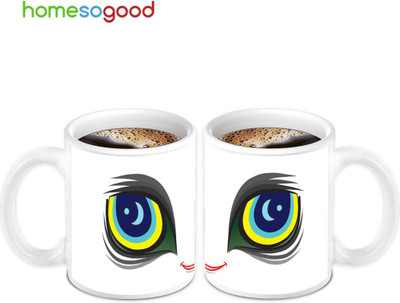 45% OFF on HomeSoGood Peacock Feathers Coffee 3 Mugs Ceramic Mug 280 ml, Pack of 2