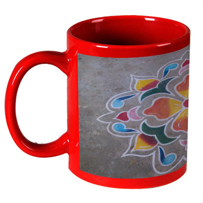 56% OFF on AMY Colorfull Big Flower Rangoli Red Ceramic Mug 325 ml