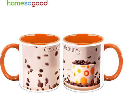 37% OFF on HomeSoGood Scattered Coffee Beans QTY 2 Ceramic Mug 325 ml, Pack of 2