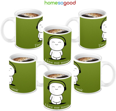 49% OFF on HomeSoGood I Love My Music 6 Mugs Ceramic Mug 280 ml, Pack of 6