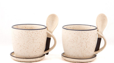 Swagger Ceramic Set / Cup Set With Spoon And Coaster (Set Of 2) Ceramic Mug (175 Ml, Pack Of 2)