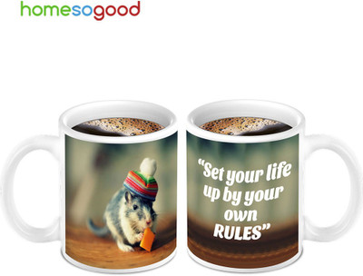 45% OFF on Homesogood Set Your Rules Coffee Ceramic Mug 280 ml, Pack of 2