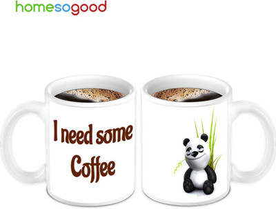 45% OFF on HomeSoGood Panda Needs Coffee Ceramic Mug 280 ml, Pack of 2