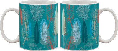 15% OFF on Artifa Feathers Pattern Porcelain, Ceramic Mug 350 ml