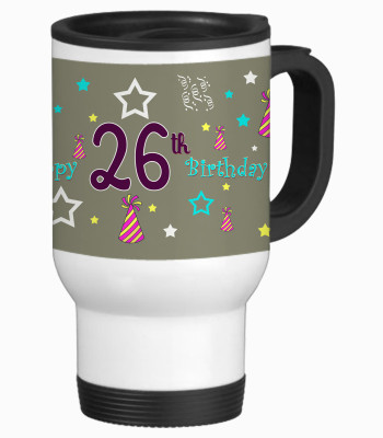 52% OFF on SajawatHomes 26th Happy Birthday White Travel Stainless Steel Mug 600 ml