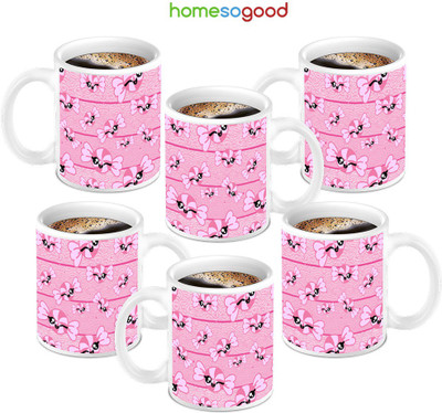 49% OFF on HomeSoGood Sweet Candy Coffee Ceramic Mug 280 ml, Pack of 6