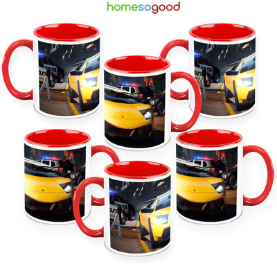 41% OFF on HomeSoGood Ultimate Yellow Lamborghini QTY 6 Ceramic Mug 325 ml, Pack of 6