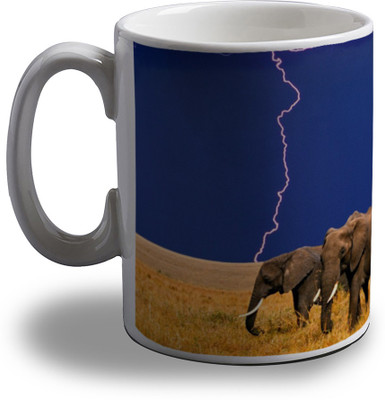 15% OFF on Artifa Elephants And Lightening Porcelain, Ceramic Mug 350 ml