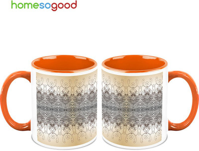 37% OFF on HomeSoGood Continuous Wall Painting Ceramic Mug 325 ml, Pack of 2