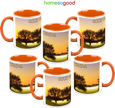 41% OFF on HomeSoGood Peaceful Nature 6 Mugs Ceramic Mug 325 ml, Pack of 6