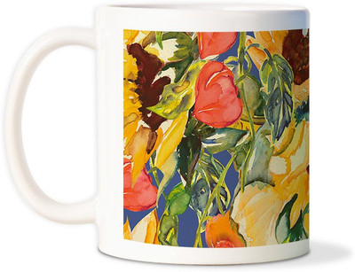 87% OFF on AMY Multicolor Flowers Paint Ceramic Mug