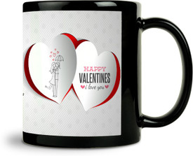 ShopMantra Couple In Umbrella Hearts Design Mug (Black, Pack Of 1)