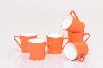 Clay Craft Peter-Orange314 Bone China Mug 170 ml, Pack of 6