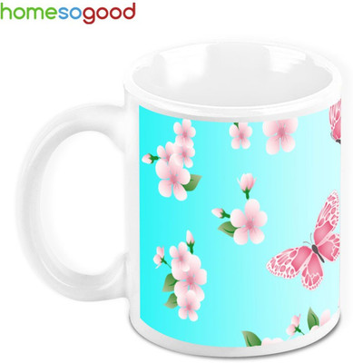 41% OFF on Homesogood Ceautiful Fying Butterflies Ceramic Mug 280 ml