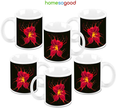 49% OFF on Homesogood Dynamic Flower Art Pack Of 6 Ceramic Mug 325 ml, Pack of 6