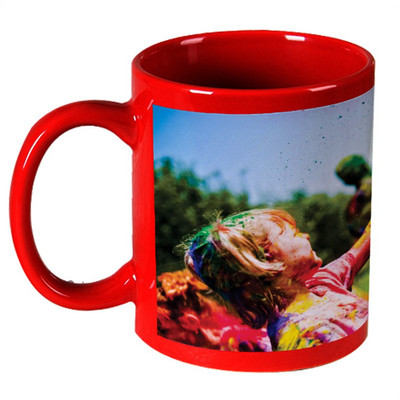 56% OFF on AMY Cute Kids Playing Holi Red Ceramic Mug 325 ml