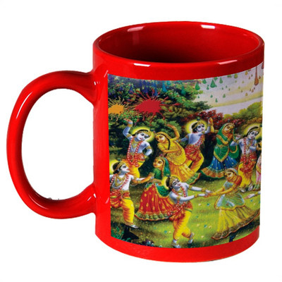 56% OFF on AMY Lord Krishna Playing Holi With Gopiya Red Ceramic Mug 325 ml