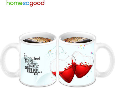 45% OFF on HomeSoGood Two Half Filled With Not Feeling Good 2 Mugs Ceramic Mug 280 ml, Pack of 2