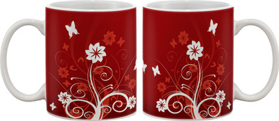 15% OFF on Artifa Red Swirls Porcelain, Ceramic Mug 350 ml