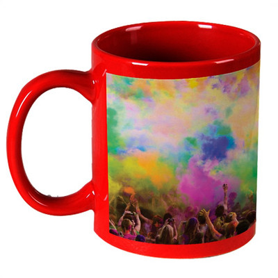 68% OFF on AMY Colorful Pepole Playing Holi Red Ceramic Mug 325 ml